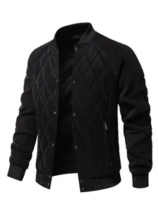 Men's Thick Wool Lined Baseball Jacket, Winter Warm Coat, Menswear, Casual Fitted Design, Button Front, Long Sleeve, Pockets, Plain Pattern, Casual Jackets