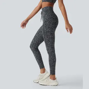 Halara UltraSculpt Leopard Print High Waisted Drawstring Yoga Leggings with Pockets