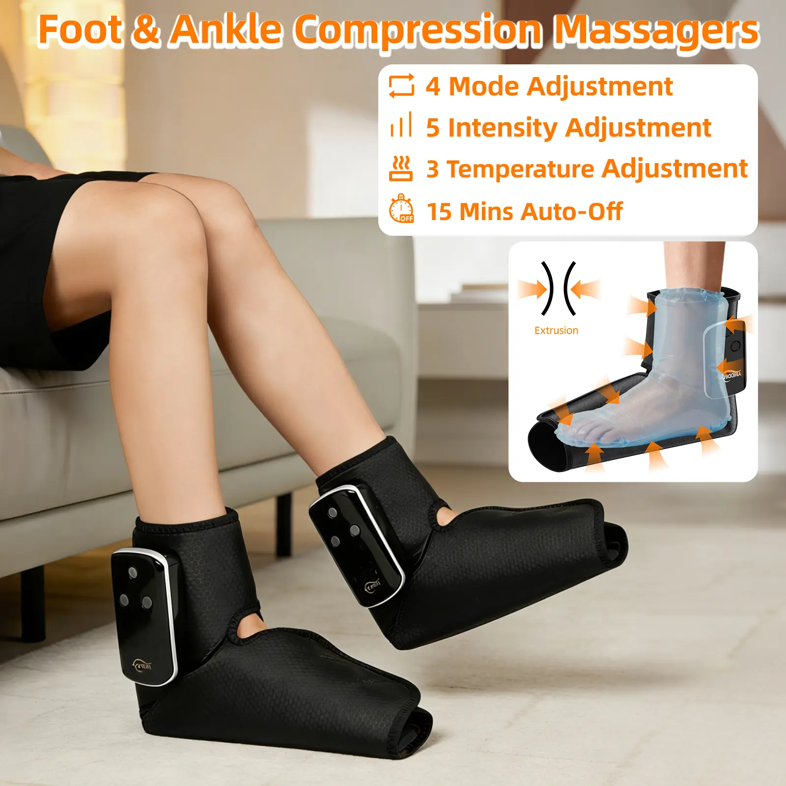 2PCS  Air Compression Foot Massager with Heat 4 Modes 5 Intensities for Blood Circulation and Pain Relief Gift for Mom Dad 15 Mins Auto-Off（2Pcs size6-10） massage  machines,Gift for Mother's Day