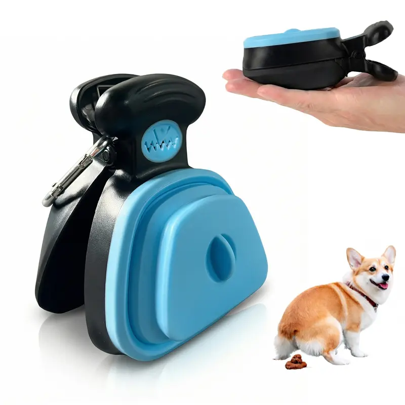 Handheld Dog Pooper Scooper - Portable Foldable Odor-Seal Lid Tool, No-Touch Clamp for Large/Small Dogs, Fold-and-Go Durable Waste Picker, Ergonomic Handle, Backyard Cleanup, Bag Attachment, Built-in Carabiner & Waste Bags