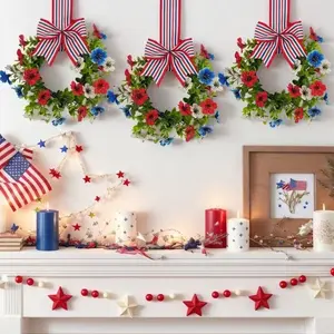 New Independence Day Bowknot Wreath Door Hanging Flag Wall Decor Holiday Prop Decoration Supplies, Patriotic Home Décor Accessories