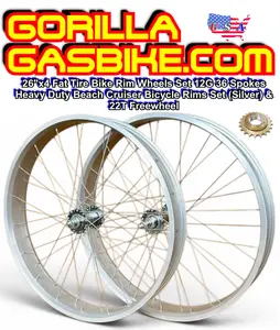 26"x4 Fat Tire Bike Rim Wheels Set 12G 36 Spokes Heavy Duty Beach Cruiser Bicycle Rims Set (Silver) & 22T Freewheel