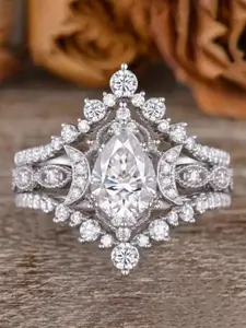 3 Pcs/Set Gorgeous Cubic Zirconia Ring Set For Women Bridal Ring Sets For Wedding Engagement Anniversary Jewelry Valentine's Day Gift