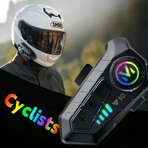 Motorcycle Helmet Bluetooth Headset, RGB LED Light Wireless Helmet Communication System with Hands-Free Call, Music Control & Voice Assistant, Universal Fit for All Helmets，Universal Bluetooth Headset for All Motorcycle Helmets，Motorcycle Gadget for Daily