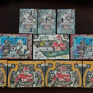 10 Box Break of a mix of 2025 Topps Chrome Football Value Boxes, Panini Select, Prizm, Optic Mega Collectibles for Enthusiasts Break #1