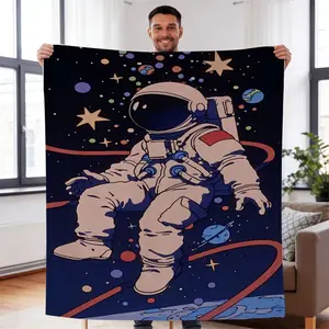 Astronaut Space Theme Flannel Blanket, Soft Plush High-Definition Print, Perfect Gift for All Seasons, Office Nap, Sofa, Bed, Camping Travel