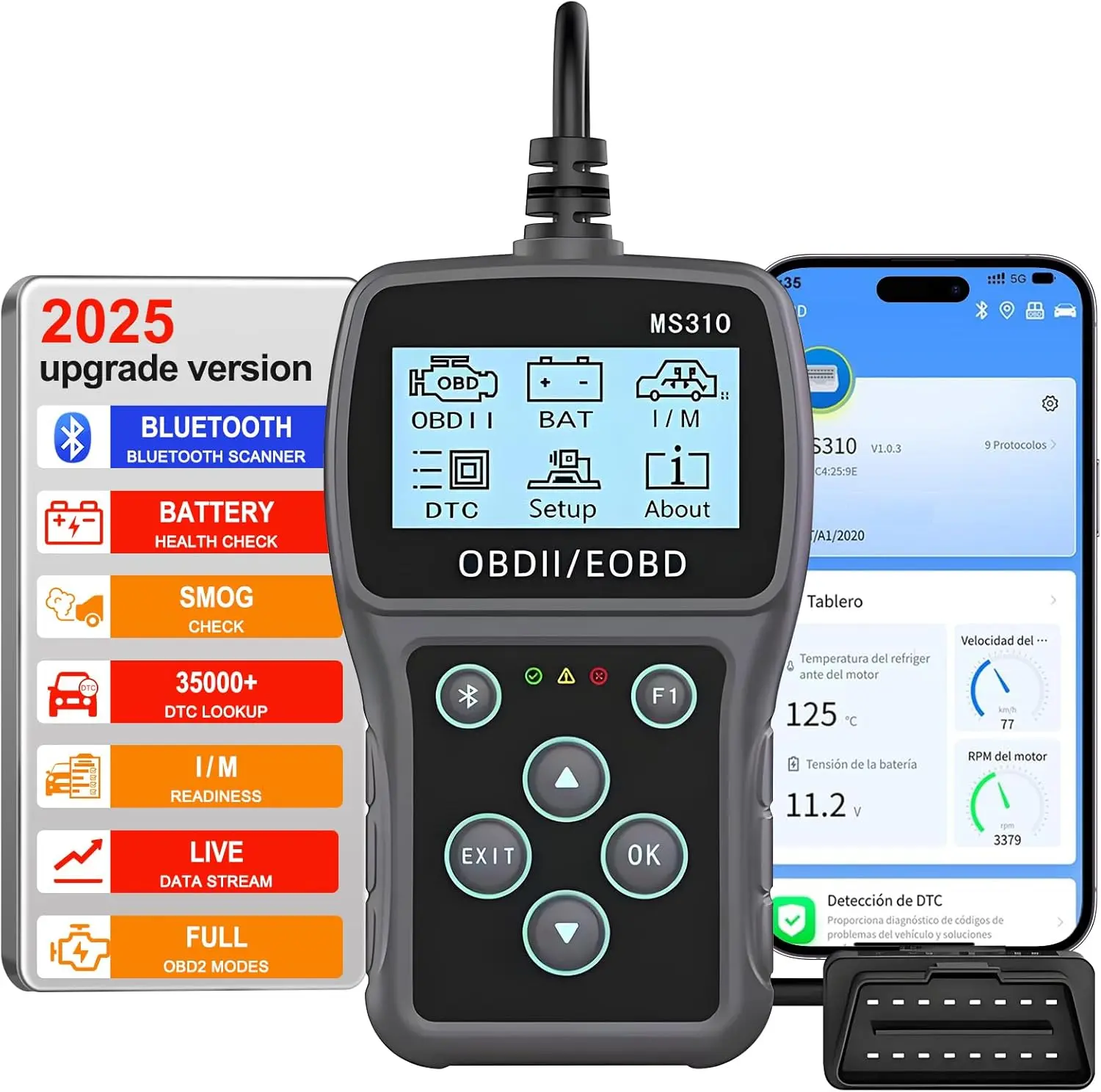 OBD2 Scanner   Diagnostic Tool: Check and Clear Error Codes with  Tester for  Owners & DIY Enthusiasts - Engine Code Reader with Live Data for  After 1996