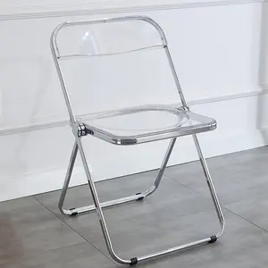 Luxury Modern Transparent Folding Chair  Folding Chairs- Ghost Stackable  Seat-PC Plastic Living Room Seat-Chrome Frame Accent Side Chair (Clearing)