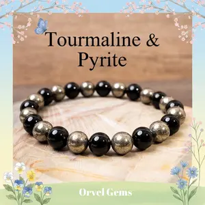 Wealth & Success Crystal Bracelet - Pyrite Citrine Black Tourmaline Healing Gemstone Beads 8mm - Spiritual Natural Stone Gift for Men & Women, Christmas, Birthday, New Year, Thanksgiving, Halloween