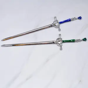 Sliver hair sword hair pin — blue & green variant