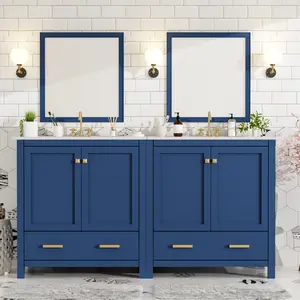 60" Blue Bathroom Vanity Set with Double Vanities (Separate), Double Ceramic Sinks, Storage Shelf, and Divided Drawers  (Mirror not included)– Modern Bathroom Solution for Spacious Bathrooms   WL