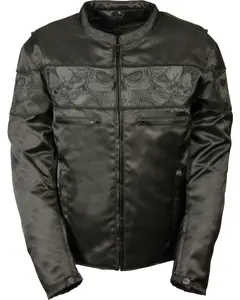 Milwaukee Leather Men's Men'S Reflective Skulls Textile Jacket - Mpm1730-Black