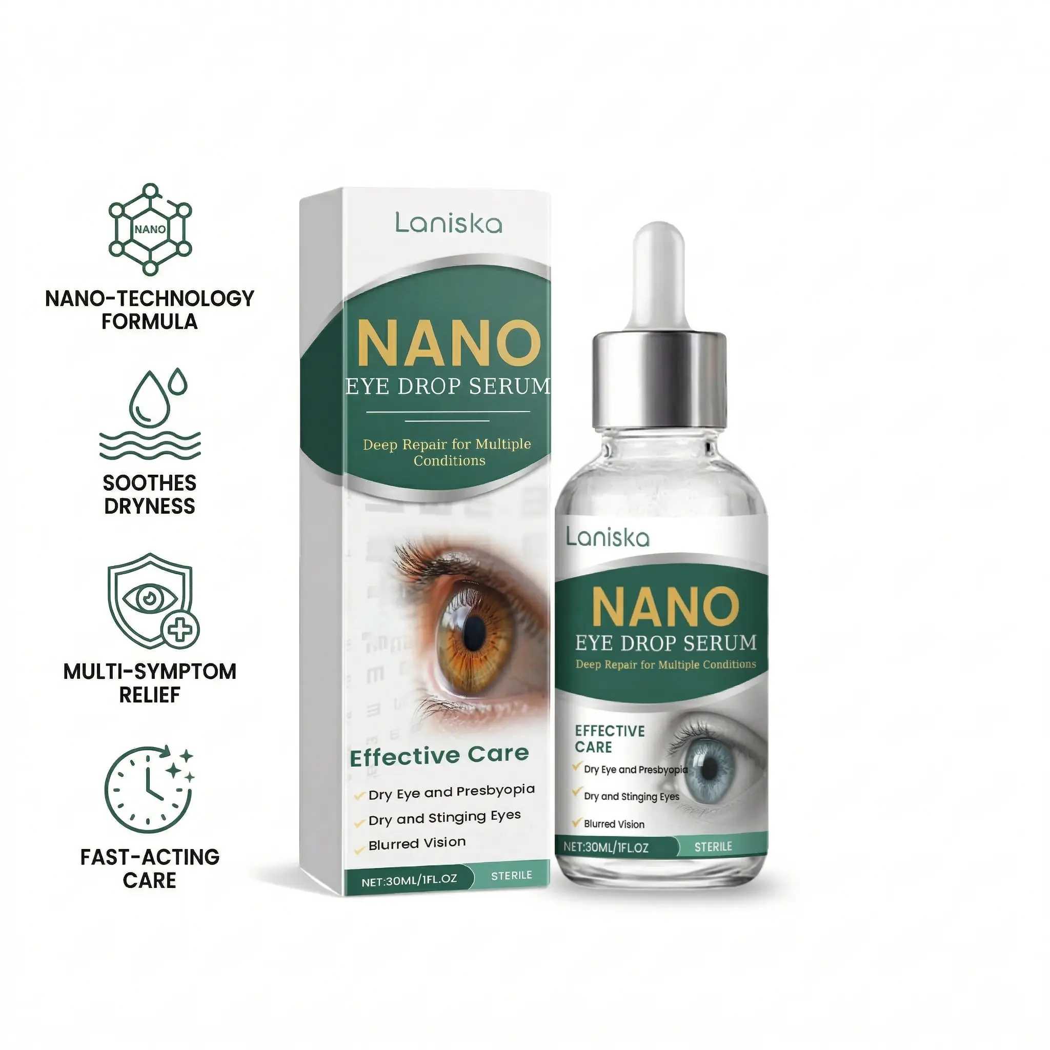 Nano Eye Drop Serum, Gentle Mint & Honey Moisturizer, Hydrating Hypoallergenic Eye Treatment, Normal & Sensitive Skin Care Product, Daily Repair Essence for Adults