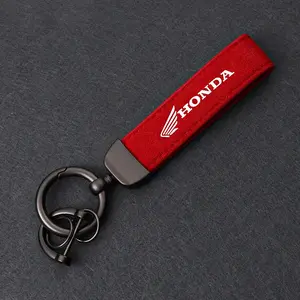 Car Styling Emblem Alloy Keyring Motorcycle Suede Leather Keychain For Honda Mugen Power Civic Accords CRV Hrv Jazz CBR VTEC VFR