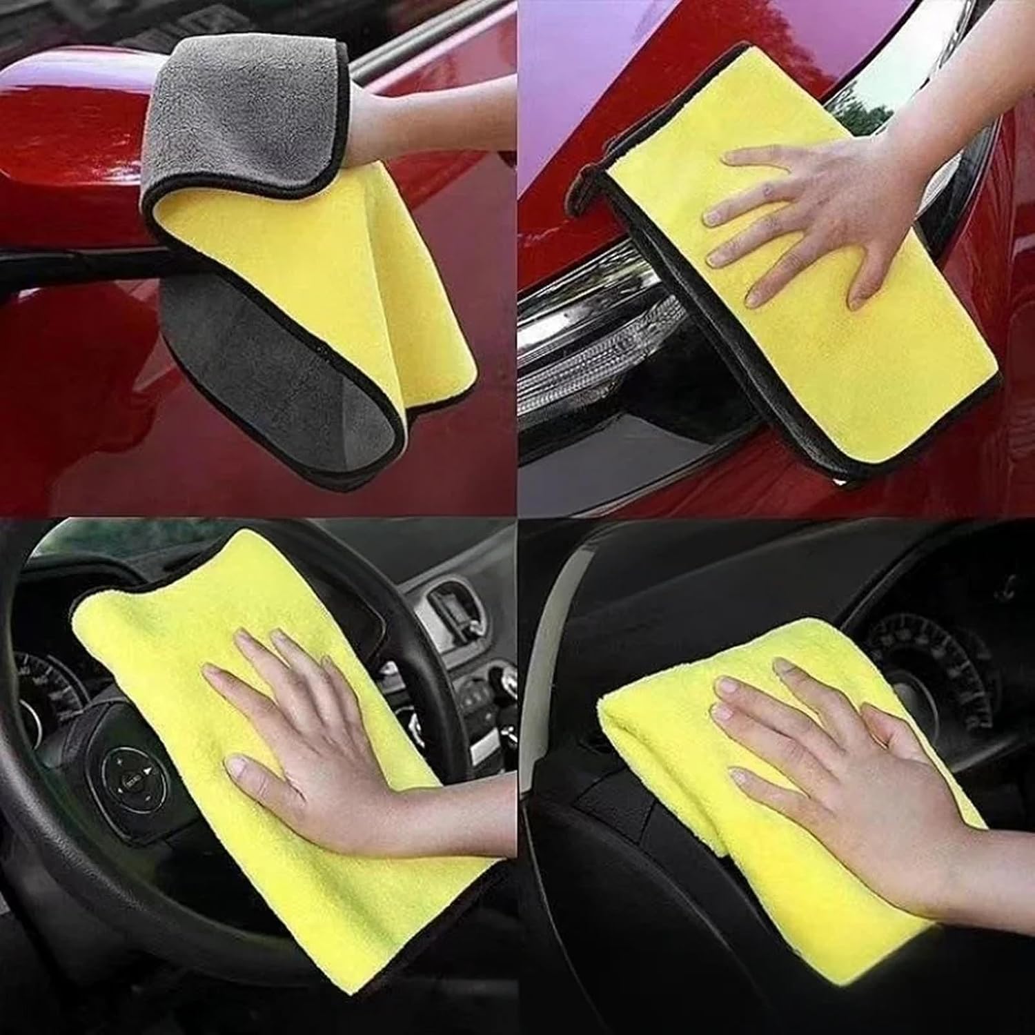 10 Pack Premium Microfiber Towels Coral velvet Washing and Detailing Towels for Car Detailing Household Cleaning Ultra-Soft Super Absorbent, Lint Streak-Free 11.8"x11.8” Cleaning Cloth (Yellow/Grey)