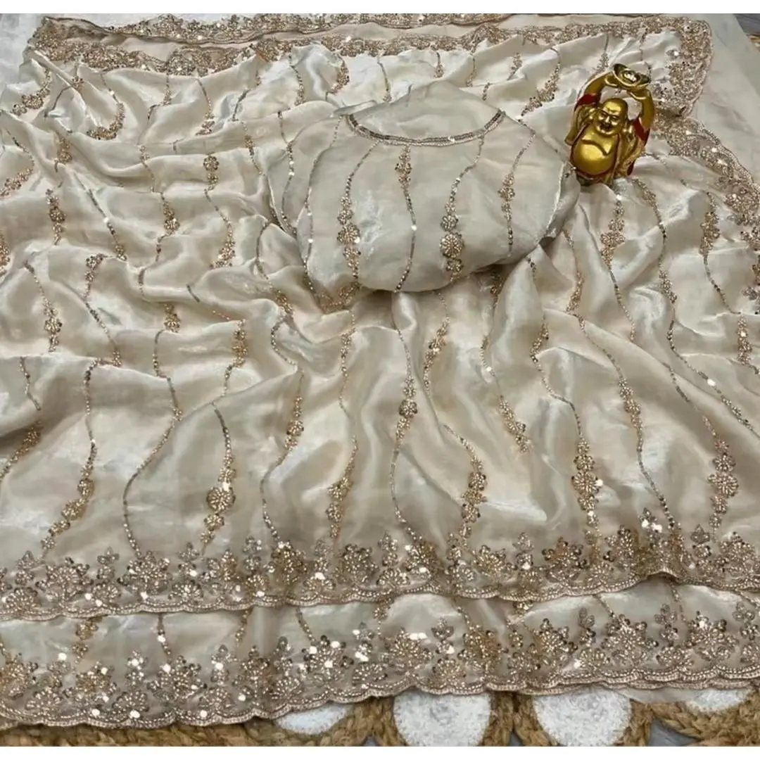 White Handwork Tissue Saree with Blouse 40-44 - Elegant Design for Special Occasions