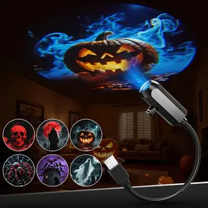 Halloween Projector, 6 Patterns USB Halloween Lights Indoor, Halloween Decorations 360 °   Rotatable Lights For Home Wall Decor, Bedroom, Party Lighting, Holiday Decoration, Easy Setup Ghost Shaped LED Outdoor Decorative Lights