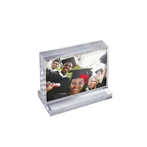 Azar Displays The Imperial Collection: Acrylic Block Frame on Acrylic Base, Horizontal 7"W X 5"H, Clear