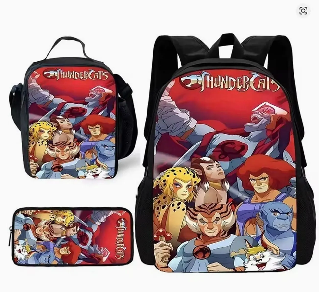 Cosmic Cat Warriors Retro Anime Student Backpack Set | 3Pcs Schoolbag Insulated Lunch Bag Pencil Case | Back to School Gift for Kids
