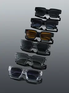 Men's Rectangular Frame Street Style Classic Thick Frame Simple Design Set, Classic Shades, Perfect for Street Photography Outdoor Casual Activities, Rectangular Sunglasses