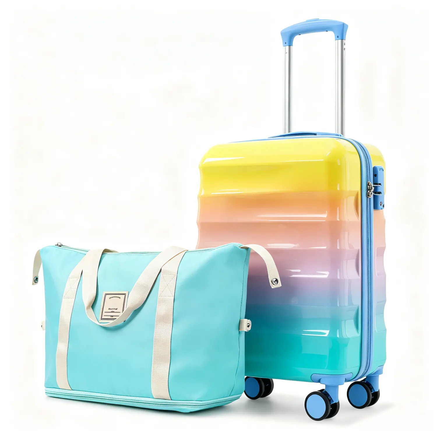 20" Airline Approved Hardshell Carry-On Luggage 2-Piece Set - Lightweight Gloss Modern Suitcase with Built-in Cup Holder, TSA Lock, Dual-Bearing 360° Silent Spinner Wheels, Expandable Space for Travel, Silent Spinners, Carry-On Set, Abc+Pc, 4 Wheels 360 R