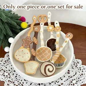 High-Profile Ceramic Long Handle Spoon, Cute Dessert Design, Personal Use, Home Dining Spoon, Soup Spoon, Glazed Material