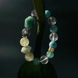 Ivy Mixed Crystal Energy Bracelet Chunky Green Strawberry Quartz & Amazonite Minimalist Naturecore Jewelry