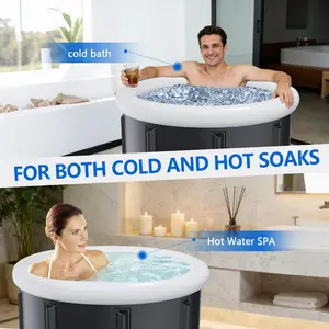 31*29Inch Max Ice Bath Pro Portable Cold Plunge Tub for Athletes  Insulated Home Spa & Hot Soak Foldable Outdoor Ice Barrel Leak-Proof Non-Inflatable Bath Pod with Thermo Lid