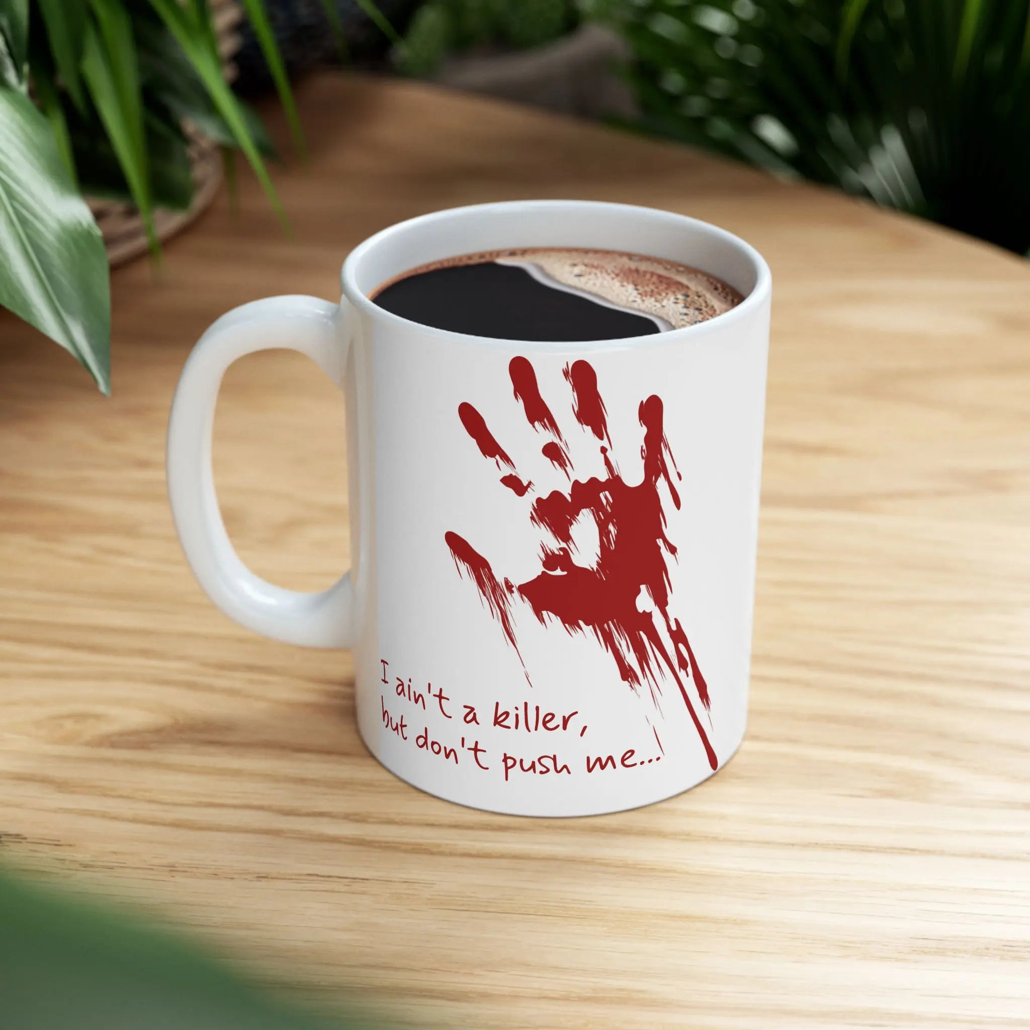 Unique Ceramic Mug, Bloody Handprint Design, Gift for Horror Lovers, Halloween Decor, Dark Humor Coffee Cup