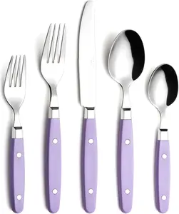 ANNOVA Silverware Set 20 Pieces Stainless Steel Cutlery Color Handle With Rivet/Retro Flatware - 4 x Dinner Knife; 4 x Dinner Fork; 4 x Salad fork; 4 x Dinner Spoon; 4 x Dessert Spoon(Lilac, Purple)