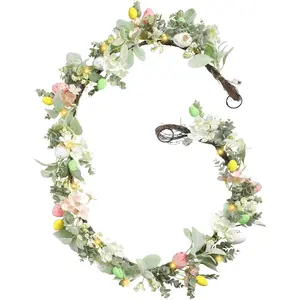6FT Easter Lit Garland, Egg Pattern Spring Lighted Decor for Mantle, Fireplace, Tree & Table, Outdoor Seasonal Holiday Accents