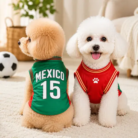 Pet Soccer Print Sporty Jersey Vest - Lightweight Breathable Sleeveless Mesh Fabric, Universal All-Seasons, Easy Movement, Party-Day Ready, M 6-9lb Small-Medium Dogs & Cats Daily Wear (Pick Larger If Unsure)