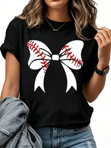 100% Cotton Baseball Bow Baseball Mom Mothers Day Women Baseball Mama T-Shirt