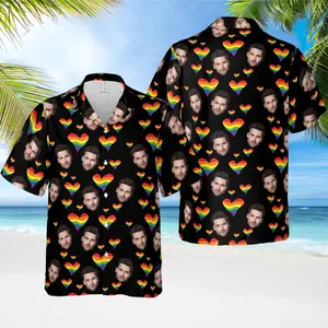 Personalized Couple Lgbt Valentine Hawaiian Shirt, Lgbtq Pride Matching Couple Hawaii Set, Lesbian Rainbow Aloha Shirt, Gift For Him/Her