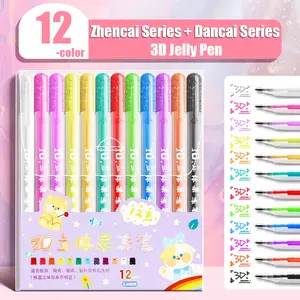 3D Three-Dimensional Double-Line Jelly Pen Set  Fluorescent Glitter Pens for Handwritten Notes Newspaper Children's Art Supplies Materials
