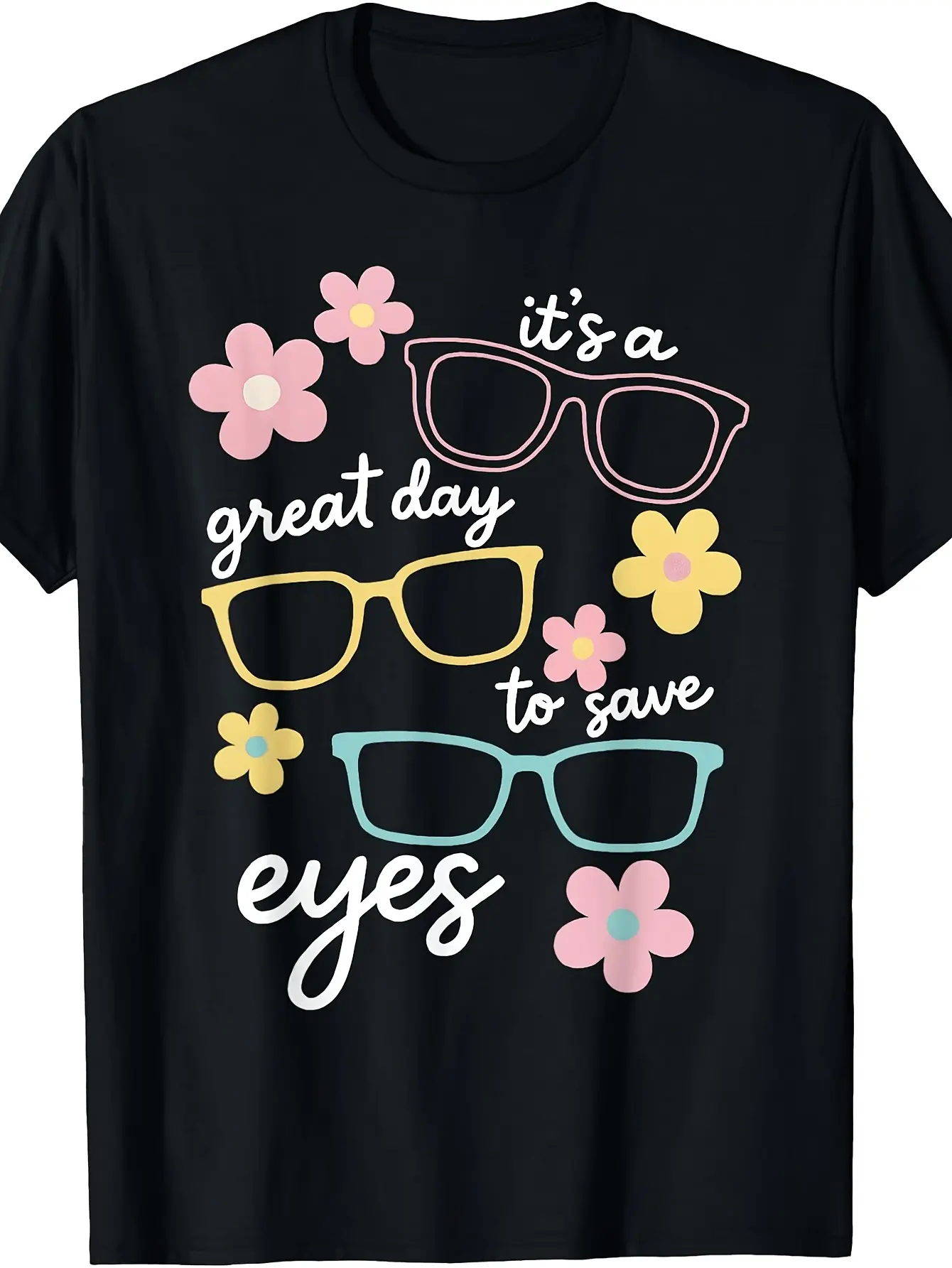 Retro Optometry T-Shirt - Today Is A Great-Day to Save Eyes Graphic Tee with Eye Chart Round Neck Casual Shirt Suitable for Opticians Ophthalmologists & Care Professionals