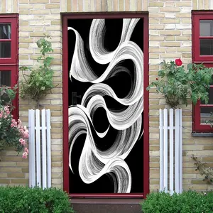 2 Modern Abstract Line Art Wall Stickers Creative Black and White Wave Pattern Decorative Decals Removable Self Adhesive Wall Decor for Living Room Bedroom Home Interior Design Decoration