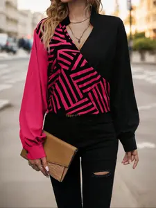 Plus Size Women's Striped Slim Fit Shirt, Comfortable Concealing Top, Elegant Commuter Style Blouse, Casual Fashion Wear