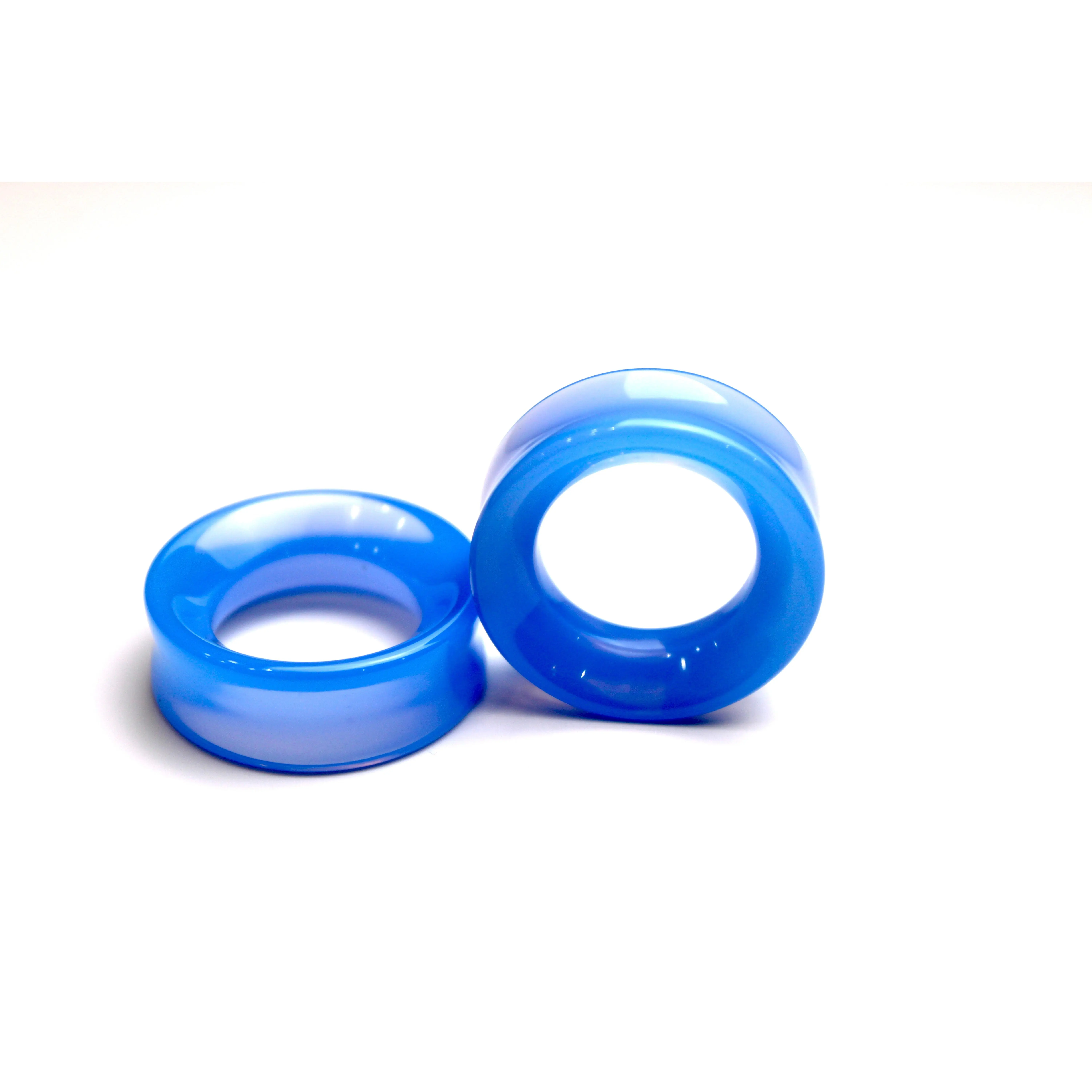 Cobalt Blue Double Flare Eyelet Tunnel Body-Safe Piercing Jewelry, Opalite Glass Secure-Fit Plugs, 6mm-32mm Multi-Size Body Jewelry