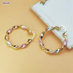 Embercraft Gold Hoop Earrings for Women Large Twisted Geometric Hoop Vintage Statement Dangle Earrings for Party Wedding and Daily Wear Bold Geometric Design Rich Gold Tone Finish Hypoallergenic