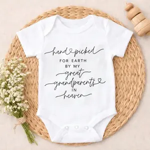 Baby Bodysuit Hand Picked For Earth By Great Grandparents In Heaven Print 100% Pure Cotton Non-Irritating Snap Closure Breathable Perfect For Gifting & Everyday