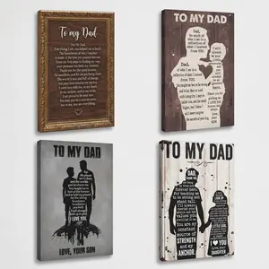 "Heartfelt Canvas Print Gifts for Dad: Vintage Wood Grain 'To My Dad' Poem with Touching Father & Child Silhouette Wall Art - Perfect Father's Day & Birthday Gift for Father from Son/Daughter"
