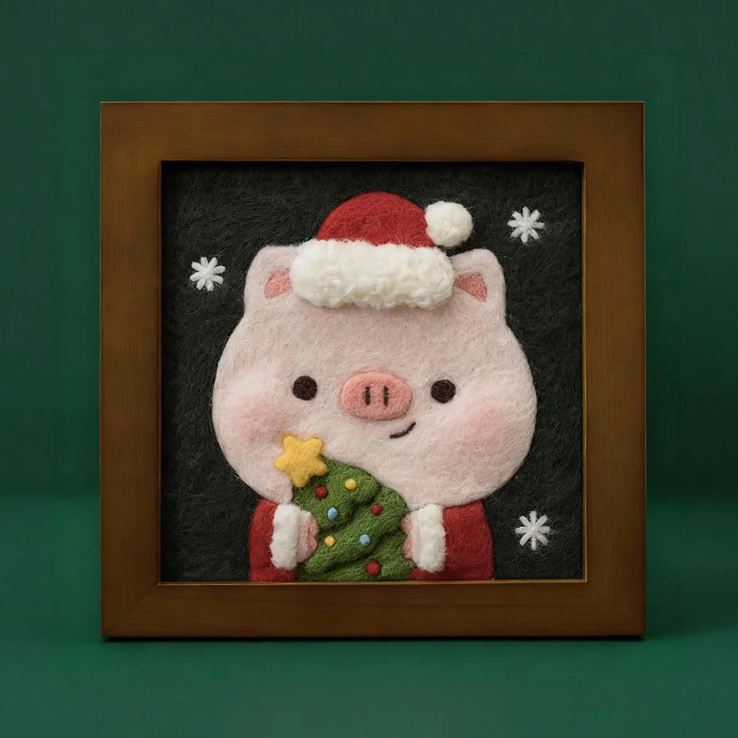 Christmas Piggy – Framed Wool Art DIY Felting Kit with Needles, Felting Base & Tutorial