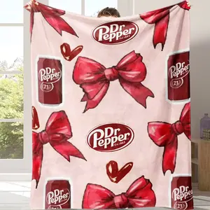 Countdown Sale! cozy flannel blanket Dr Pepper Themed Flannel Blanket Soft Warm Throw Blanket with Classic  Logo Red Bows and Hearts Pattern for Bedroom Living Room Sofa Couch All Seasons Cozy Blanket for Dr Pepper Fans and Collectors Child's gift
