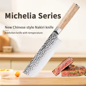 FINDKING 1pc 6.5 inch Nakiri Knife, New Michelia Series Professional Chef Kitchen Knife, Japanese Knife with Log Color Pakka Wood Handle, Stainless Steel Kitchen Tools