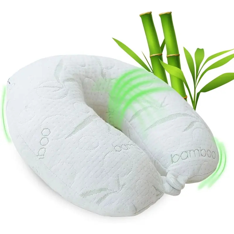 White Rayon Derived from Bamboo Neck Pillow, Travel Pillows for Airplanes, Best Rated Travel Pillows with Cooling Memory Foam, Neck Pillows for Sleeping Travel, Airplane Headrest Pillow