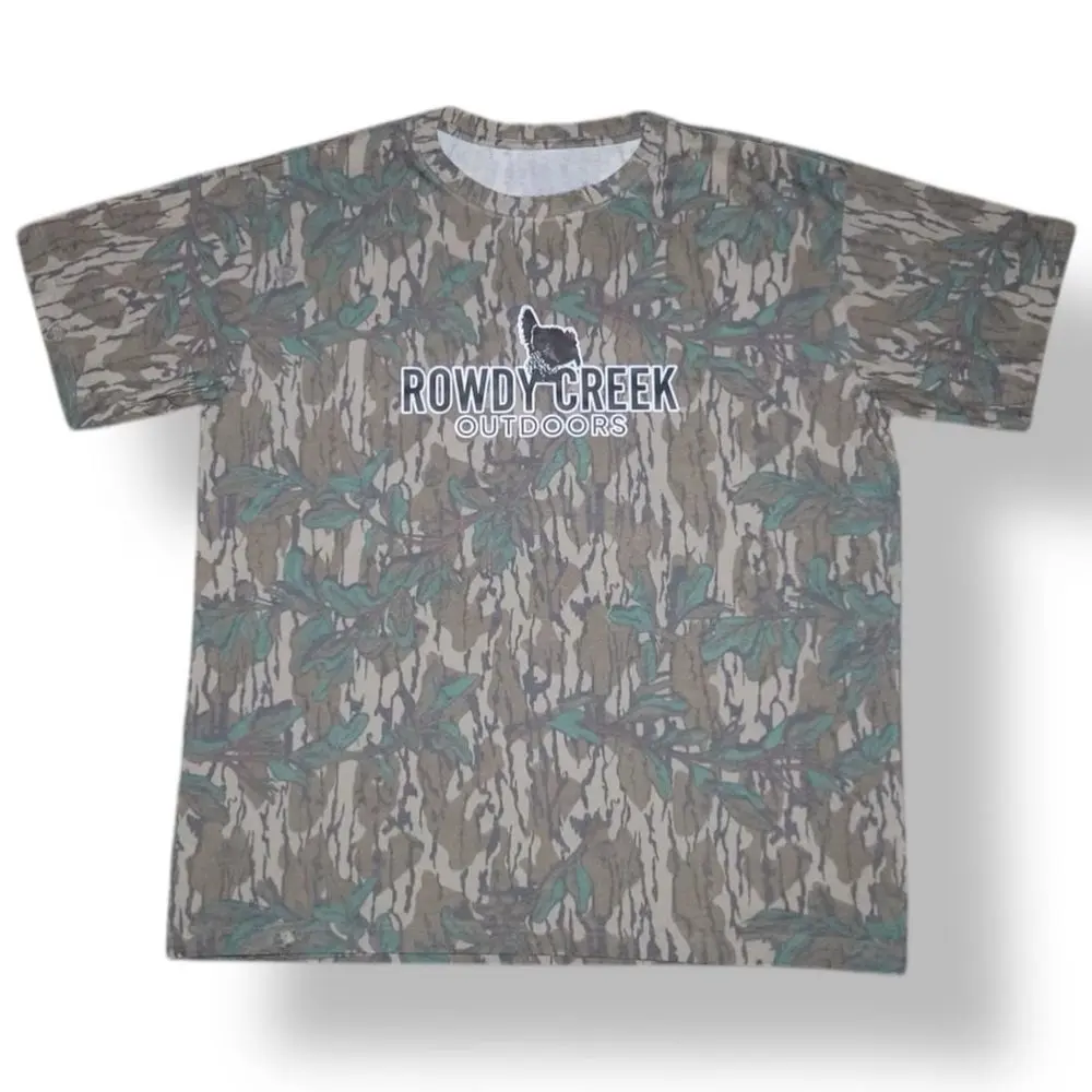 Mossy Oak Women's All Over Print Sublimation Tshirt - Casual Short-Sleeve Round-Neck Polyester Graphic Top with Double Needle Hems, Customizable for Outdoor Use