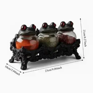 3Pcs Witchy Frog Apothecary Spice Jars Set, Handcrafted Frog Spice Jar Set, Vintage Jars with Frog Lids, Gothic Food Storage Containers Figurine for Tea Leaves, Spices, Herbs, Tea, Salts
