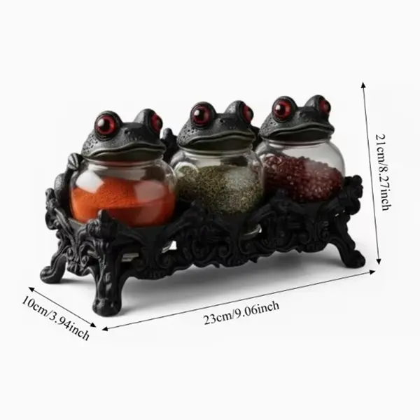 3Pcs Witchy Frog Apothecary Spice Jars Set, Handcrafted Frog Spice Jar Set, Vintage Jars with Frog Lids, Gothic Food Storage Containers Figurine for Tea Leaves, Spices, Herbs, Tea, Salts