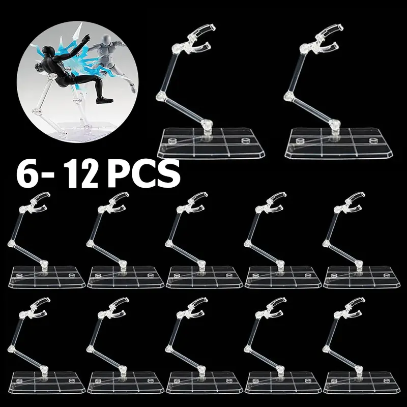 SJPACK Adjustable Action Figure Display Holder Base (6-12 Pcs) - Durable Lightweight Plastic Supplies for Collectors, Enthusiasts, 6-8 inch Models, Customized Craft Parts